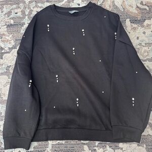 Black Crewneck Sweater with Subtle Crystal Accents